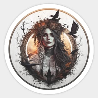 Witch Art - Forest Witch with Ravens Art Design Sticker